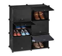 Relaxdays Mueble Zapatero Modular, Organizador Zapatos con Puertas, 95x85x31,5 cm, 12 Compartimientos, Plástico, Negro