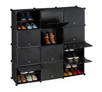Relaxdays Mueble XXL, Zapatero Modular con Puertas, 125 x 125 x 31,5 cm, 24 Compartimientos, Plástico, Negro, Hierro