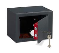 relaxdays Muebles con Llave, Cerradura de Doble Barba, fijación a la Pared o al Suelo, Mini Caja Fuerte, HBT: 17 x 23 x 17, Gris Pequeña, Safe, Seguridad, Armarios, Acero, 17 x 23 x 17 cm