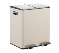 Relaxdays Mülleimer Küche 2X 15 Liter, 2 Compartimentos, 15 litros, Interior extraíble, pie, Cocina, Cubo de Basura con Pedal, Hierro, Color Plata, 10% plástico 90%, Beige/Plateado