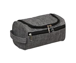 Relaxdays Neceser, para Hombres y Mujeres, 3 Compartimentos, Impermeable, Bolsa de Aseo para Colgar, de Viaje, Gris
