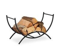 Relaxdays Negra Cesto Leñero, de Metal, 38 x 67 x 32,5 cm, Soporte para Leña de Interior, Estante para Troncos Curvado, Acero