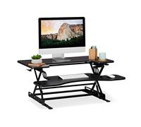 Relaxdays, Negro, 16-41 x 90 x 74 cm Soporte Monitor Portátil para Trabajar de Pie con Bandeja para Teclado Grande, Hierro
