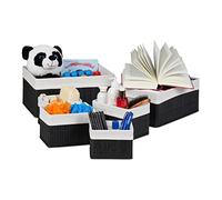 Relaxdays, Negro Set de Seis cestas de almacenaje, Funda de Tela, Bambú, Cuadrado y Rectangular, Organizador, Algodón