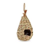 Relaxdays Nido de Pájaros, para Colgar, Jardín, Balcón, Trenzado, Madera, Caseta Colgante Paja, 29 x 12 cm, Natural