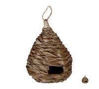 Relaxdays Nido para pájaros, Comedero Decorativo, Colgante, Trenzado, Adorno de jardín, 38 x 21 cm, 1 Ud., Marrón