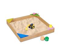 Relaxdays Niños, 4 Asientos Esquineros, 11,5 x 90 x 90 cm, Cajón de Arena, Madera de Abeto, Kit-Arenero, Natural, Poliéster