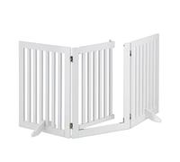 Relaxdays Barrera Seguridad Niños y Animales, Valla Protección Mascotas, Puerta, 70x154cm, Plegable, 3 Paneles, Blanca, Tablero de Fibras