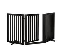 Relaxdays Barrera Seguridad Niños y Animales, Valla Protección Mascotas, Puerta, 70x154cm, Plegable, 3 Paneles, Negra, Tablero de Fibras