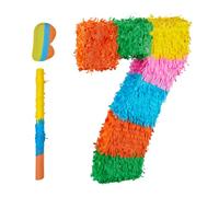 Relaxdays Número piñata con palo y máscara amarillo,verde,naranja