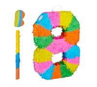 Relaxdays Número piñata con palo y máscara azul,amarillo,fucsia