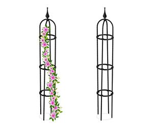 Relaxdays Obelisco Flores, Set 2, 100cm Altura, Soporte Plantas Trepadoras, de Metal, Torre para Rosales Vertical, Negro