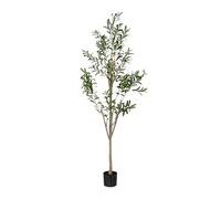 Relaxdays Olivo Artificial, 180 cm, Plástico, Piedra, Plantas Realistas, Olivera Decorativa, Árbol Falso, Verde/Marrón