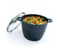 Relaxdays Olla honda con tapa de cristal XXL negro,plata,transparente