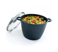 Relaxdays Olla honda con tapa de cristal XXL negro,plata,transparente