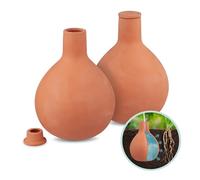 Relaxdays Ollas de Riego, 1,5 l, Pack de 2, Arcilla, Sistema Autoriego, Huerto e Invernadero, Regar Plantas, Terracota, Cerámica, 20 x 15 x 15 cm
