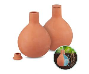 Relaxdays Ollas de Riego, 1,5 l, Pack de 2, Arcilla, Sistema Autoriego, Huerto e Invernadero, Regar Plantas, Terracota