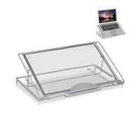 Relaxdays Ordenador Soporte Portátil, Plegable, Apoyo Laptop y Tablets, Pulgadas, 3 Posiciones, Acero Rejilla, Plateado, 14,5 x 37 x 25 cm