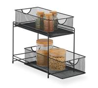 Relaxdays Küchen Organizer mit 2 Ausziehkörben Organizador Armario Cocina, 2 Cestas Extraíbles, Estante de Metal, Baño, 32 x 19 x 35,5 cm, Negro, Acero