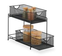 Relaxdays Küchen Organizer mit 2 Ausziehkörben Organizador Armario Cocina, 2 Cestas Extraíbles, Estante de Metal, Baño, 32 x 19 x 35,5 cm, Negro, Acero