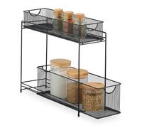 Relaxdays Organizador Armario Cocina, Estantes Extraíbles Deslizantes, 2 Cestas, Metal, 40 x 15 x 46 cm, Negro