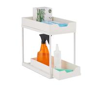 Relaxdays Organizador Bajo Fregadero, 2 Estantes, Extensible, 37x22x40 cm, Productos de Limpieza Cocina y Baño, Blanco