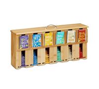Relaxdays Organizador Bolsas Té, 6 Compartimentos, Almacenamiento Infusiones, Bambú, 22x46,5x10,5 cm, Natural/Plateado
