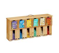 Relaxdays Organizador bolsas té 6 compartimentos marrón claro,plata