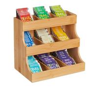 Relaxdays Organizador Bolsitas Té 9 Compartimentos, Bambú, 24x27x17,5cm, Cápsulas Café, Estante Vertical, Natural, Tablero de Fibras