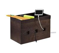 Relaxdays Organizador Cables, Bambú, Marrón, 16,5 x 25,5 x 14 cm | Organizador de cables de escritorio, (Al x An x Fon) 16,5 x 25,5 x 14 cm