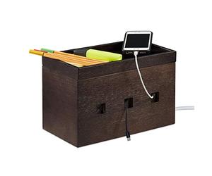 Relaxdays Organizador Cables, Bambú, Marrón, 16,5 x 25,5 x 14 cm | Organizador de cables de escritorio, (Al x An x Fon) 16,5 x 25,5 x 14 cm