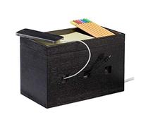 Relaxdays Organizador Cables, Bambú, Negro, 16,5 x 25,5 x 14 cm | Gestión de cables de escritorio, 16,5 x 25,5 x 14 cm