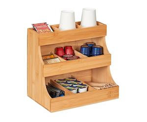 Relaxdays Organizador Café, 9 Compartimientos, Bambú, 24 x 26,5 x 27,5 cm, Mueble Cafetería, Almacenaje Té, Natural
