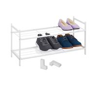 Relaxdays Organizador Calzado Metálico, Apilable, 2 Baldas, Zapatero 6 Pares Zapatos, 33,5 x 70 x 26 cm, Color Blanco, Hierro