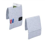Relaxdays Organizador Cama 5 Compartimentos, Cierre Contacto Fieltro, Bolsillo Cabecero, 33,5 x 25 x 3 cm, Gris Claro