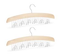 Relaxdays Pack de 2 Organizador Cinturones con 12 Ganchos, Madera de Loto y Metal, Marrón y Plateado, 17 x 43 x 5 cm