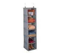 Relaxdays Organizador Colgante Armario, 6 Compartimentos, Tela, 131 x 30 x 30 cm, 2 Ganchos, Almacenaje Suspendido, Gris, Poliéster, 131x30x30 cm