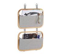 Relaxdays Organizador Colgante para Puerta y Pared, Bambú, Beige y Gris, 60 x 40 x 1.5 cm