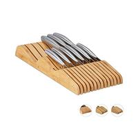 Relaxdays Organizador de 13 Cuchillos para Cajones de Cocina, Reposacuchillos, Bloque Bambú Natural, 5x17x40cm, Marrón
