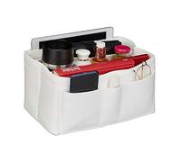 Relaxdays Organizador de Bolsos, de Fieltro, con Muchos Compartimentos, Separador Extraíble, Tela, Tamaño M, Blanco