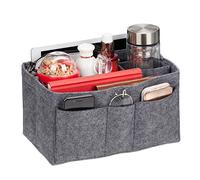 Relaxdays Organizador de Bolsos, de Fieltro, Muchos Compartimentos, Separador Extraíble, Tamaño S, Gris Oscuro