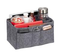 Relaxdays Organizador de Bolsos, de Fieltro, Muchos Compartimentos, Separador Extraíble, Tamaño L, Gris Oscuro