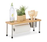 Relaxdays Organizador de Cocina, Soporte para Cubiertos, Especiero, Portarrollos, Bambú & Acero, Marrón & Plateado