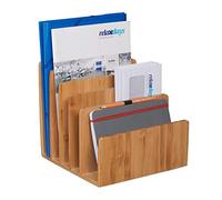 Relaxdays Organizador de Correo para Escritorio, Archivador de Bambú, Portadocumentos Vertical, 23x24,5x25 cm, Natural, 1 Unidad