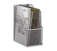 Relaxdays Organizador de Documentos con 2 Compartimentos, Metal, Plateado, 31.5 x 14.3 x 25 cm