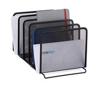 Relaxdays Organizador de documentos, Revistero metálico, Cinco compartimentos, Malla, 18,5x20,5x37,5cm, 1 Ud., Negro