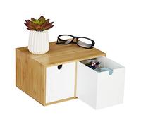 Relaxdays organizador de escritorio, 2 cajones, bambú y MDF, blanco | Caja de oficina, 14,5x24,5x20 cm