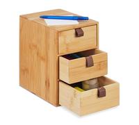 Relaxdays Organizador de Escritorio, 3 Cajones, Bambú, 21 x 15 x 20 cm, Cajonera para Oficina y Despacho, Natural