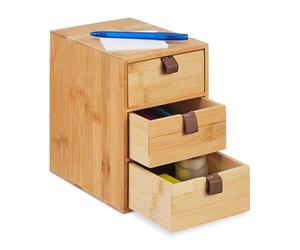 Relaxdays Organizador de Escritorio, 3 Cajones, Bambú, 21 x 15 x 20 cm, Cajonera para Oficina y Despacho, Natural