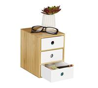 Relaxdays Organizador de Escritorio, 3 cajones, bambú y MDF, Caja de Almacenamiento de Oficina, 21 x 15,1 x 20 cm, Blanco, 1 Unidad